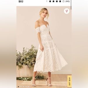 Lulus White Lace Off-the-Shoulder Midi Dress